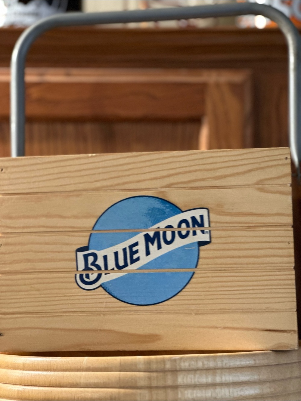 Blue Moon Wooden Carrier with Metal Handle - Blue Logo